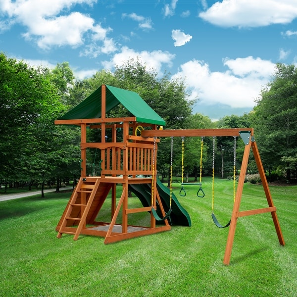 Gorilla Playsets Avalon Wood Swing Set with Dual Slides Amber On