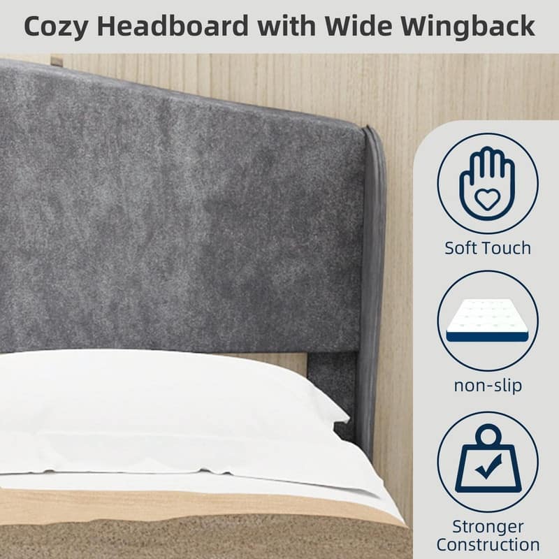 Upholstered Platform Bed with Tufted Headboard, Sturdy Noise-Free Design, Modern Bedroom Bed Frame