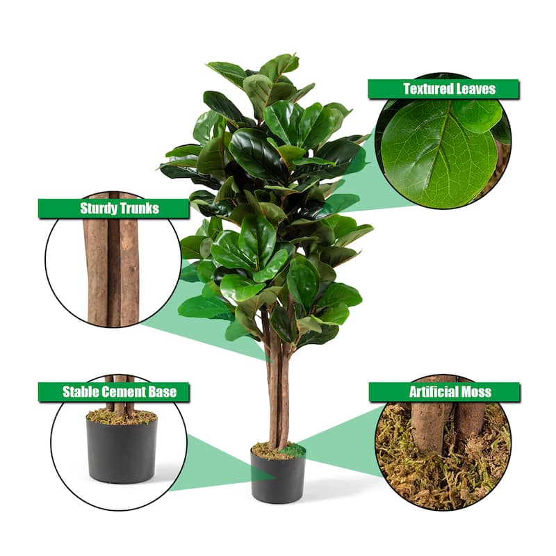 4 FT Fake Fiddle Leaf Fig Tree Artificial Tree Greenery Plants - 4 FT