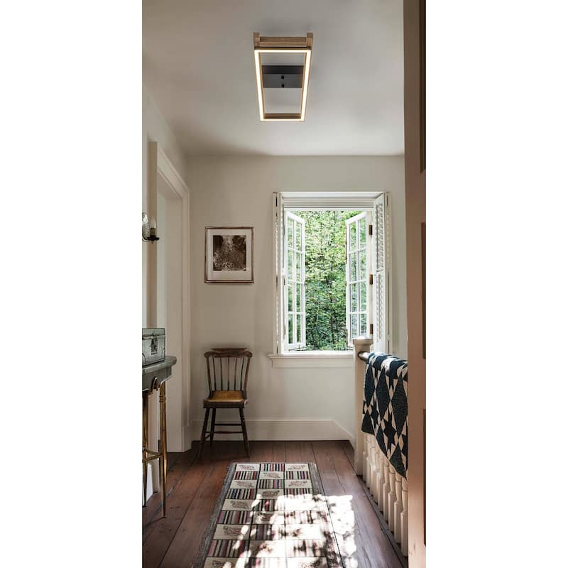 Integrated LED Rectangle Wood Semi Flush Mount Ceiling Light for Hallway Foyer
