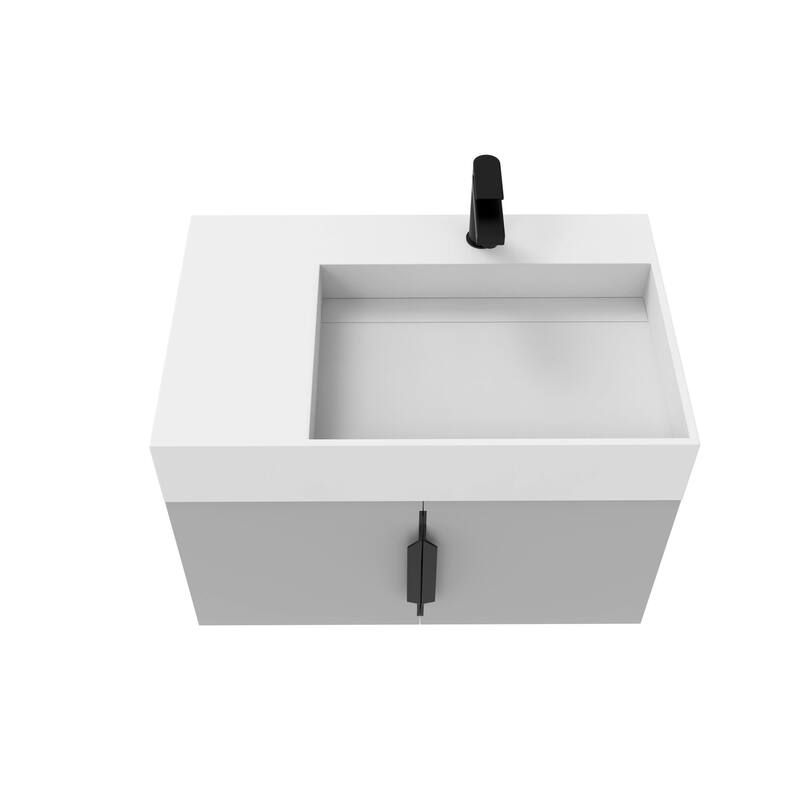 Amazon 30" Wall Mounted Bathroom Right Basin Vanity Set w/ White Top