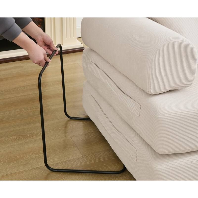 Folding Couch Convertible into King Size Floor Bed, 4-in-1 Corduroy Sleeper Sofa Bed with Moved Armrests and Non-Slip Pad
