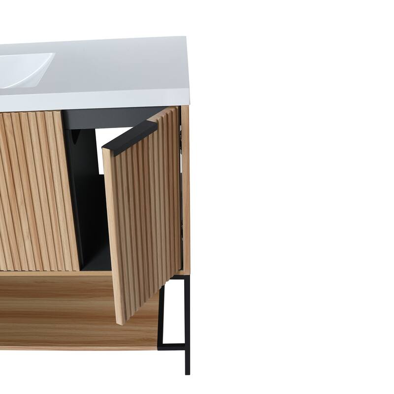 48 inch Maple Plywood Freestanding Bathroom Vanity Set with Open shelf and Integrated Resin Sink