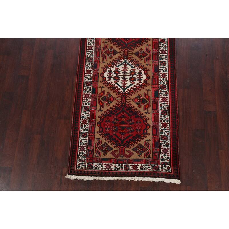 Vintage Vegetable Dye Ardebil Persian Wool Runner Rug Hand-knotted - 3'6" x 11'1"