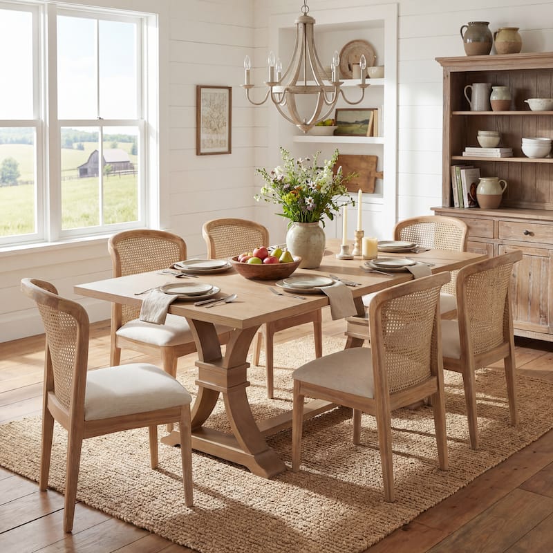 Christopher Knight Home - Farmhouse 7-Piece Dining Set with Wood Upholstered Chairs - Light Natural