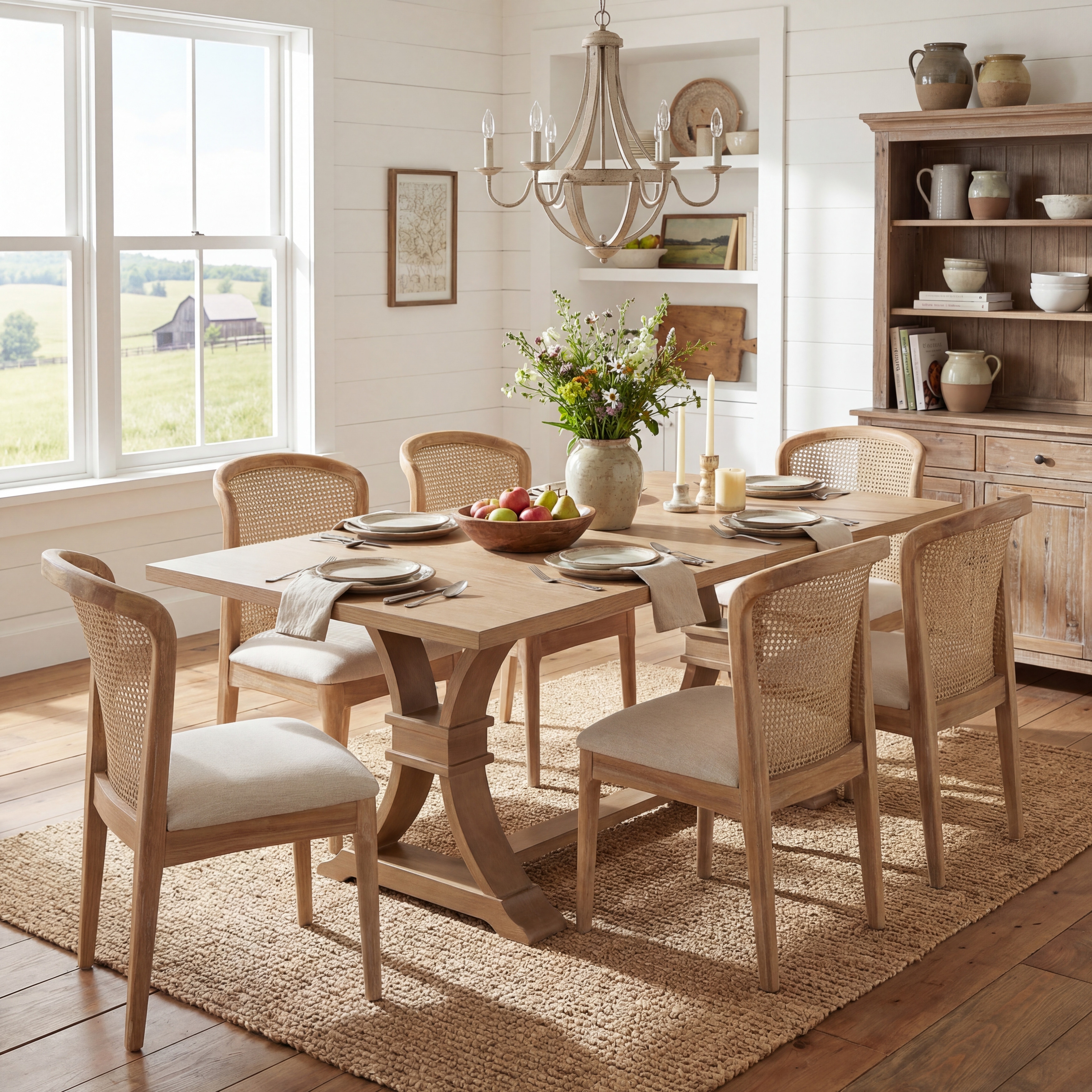 Christopher Knight Home - Farmhouse 7-Piece Dining Set with Wood Upholstered Chairs and Expandable Table