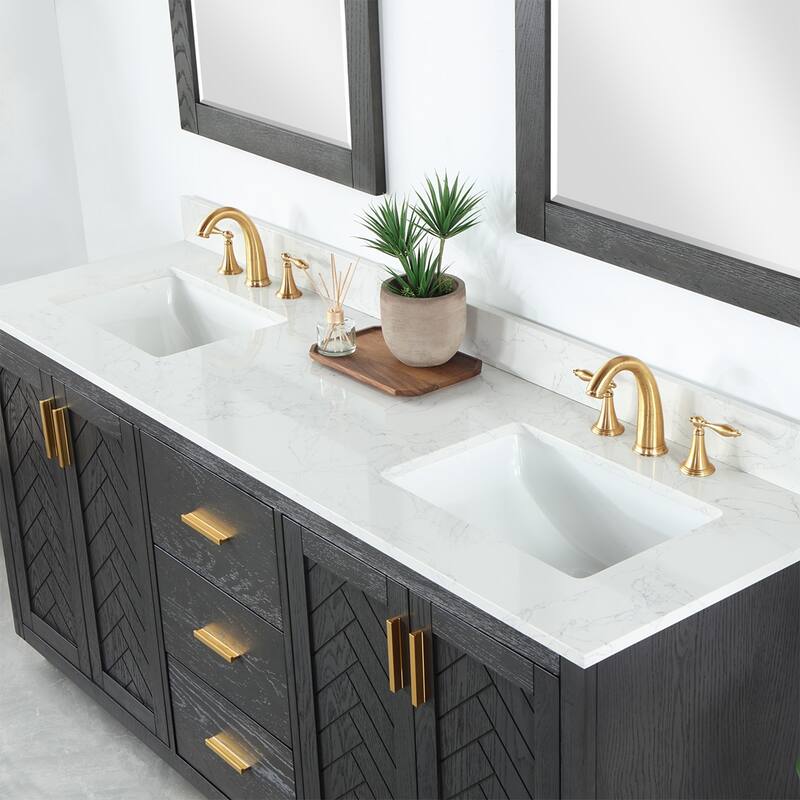 Altair Gazsi Bathroom Vanity with Composite Stone Countertop with Mirror