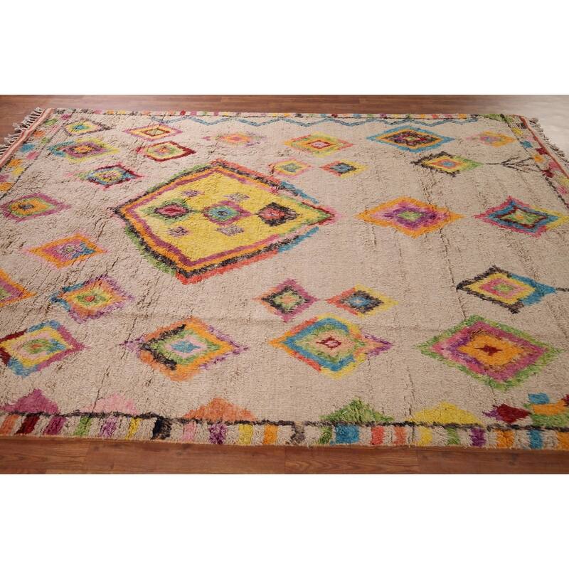 Geometric Plush Moroccan Oriental Rug Hand-Knotted Wool Carpet - 7'5" x 10'8"