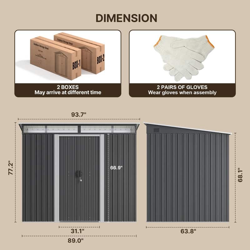 8' x 6' Outdoor Metal Storage Shed with Sliding Door, Multi-Functional Garden Shed with Glass Window and Anchor Bolts