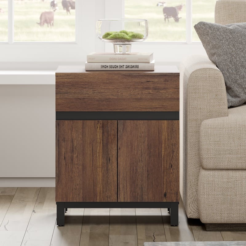 WAMPAT Modern Nightstand with 1 Drawer & 1 Storage Cabinet, Farmhouse Bedside Table with 2 Open Door forBedroom