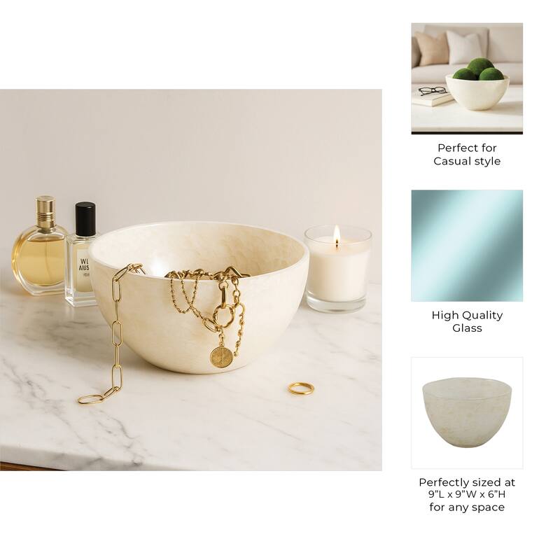 Modern Textured Glass Decorative Bowl - Home Decor - 9" - 9.0"