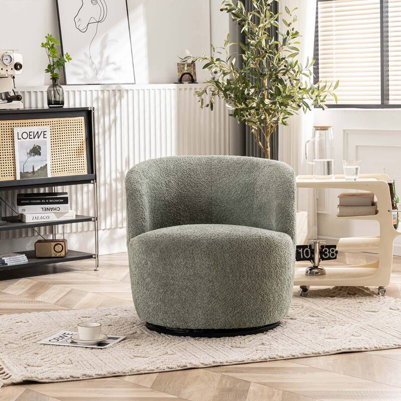 Single Fabric Modern Accent Chair 360 Degree Rotation Swivel Barrel Chairs