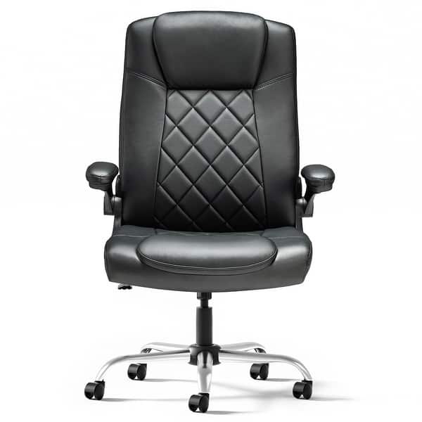Office Chair Ergonomic Desk Chair PU Leather Computer Chair With Lumbar Support Flip Up Armrest Task Chair Rolling Swivel Executive Chair(Black
