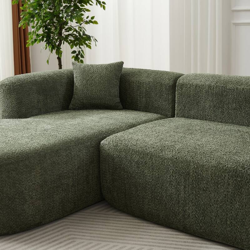 109.4" L-Shaped Chenille Boneless Sectional Sofa with Two Throw Pillows