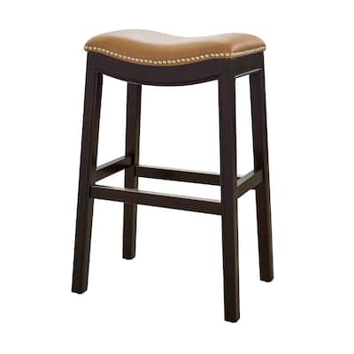 Julian 31" Espresso Bar Stool with Tan Faux Leather seat
