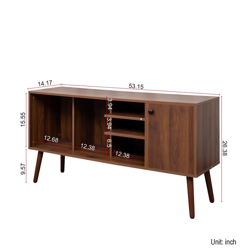 53" Modern TV Stand with Storage with 1 Cabinet and 3 Open Shelves