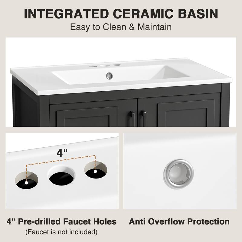 Anmytek 24'' Single Bathroom Vanity Cabinet with Ceramic Sink Combo Bathroom Storage Cabinet With Soft Close Doors