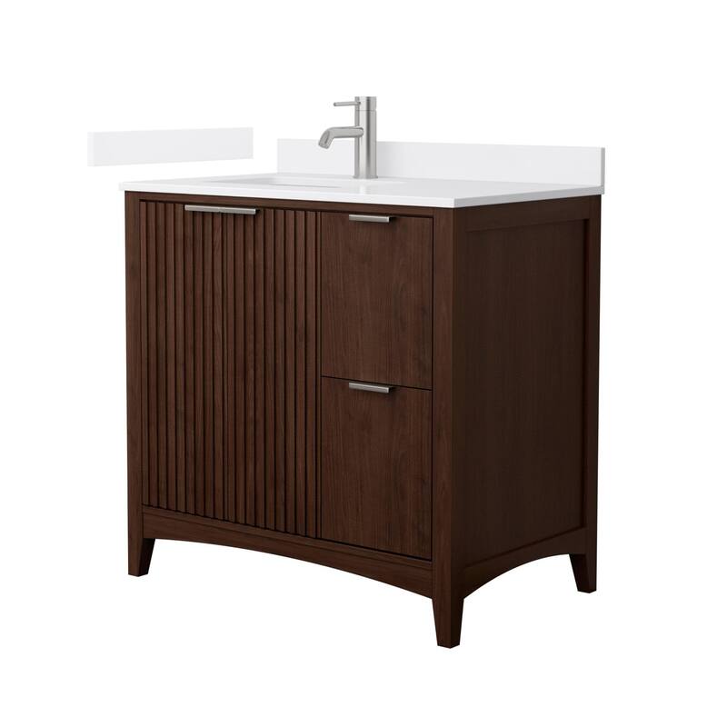Wyndham Collection WCF9191-36S-VCA-UNSMXX Palmilla 36" Free Standing - Dark Walnut / White Cultured Marble Top / Brushed