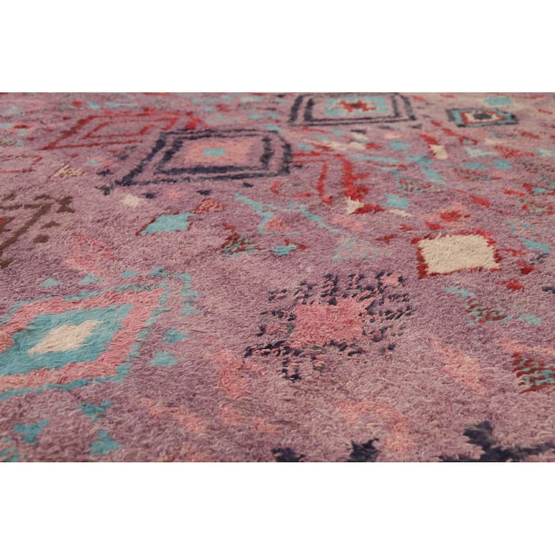 Plush Purple Moroccan Abstract Area Rug Hand-Knotted Wool Carpet - 9'1"x 12'11"