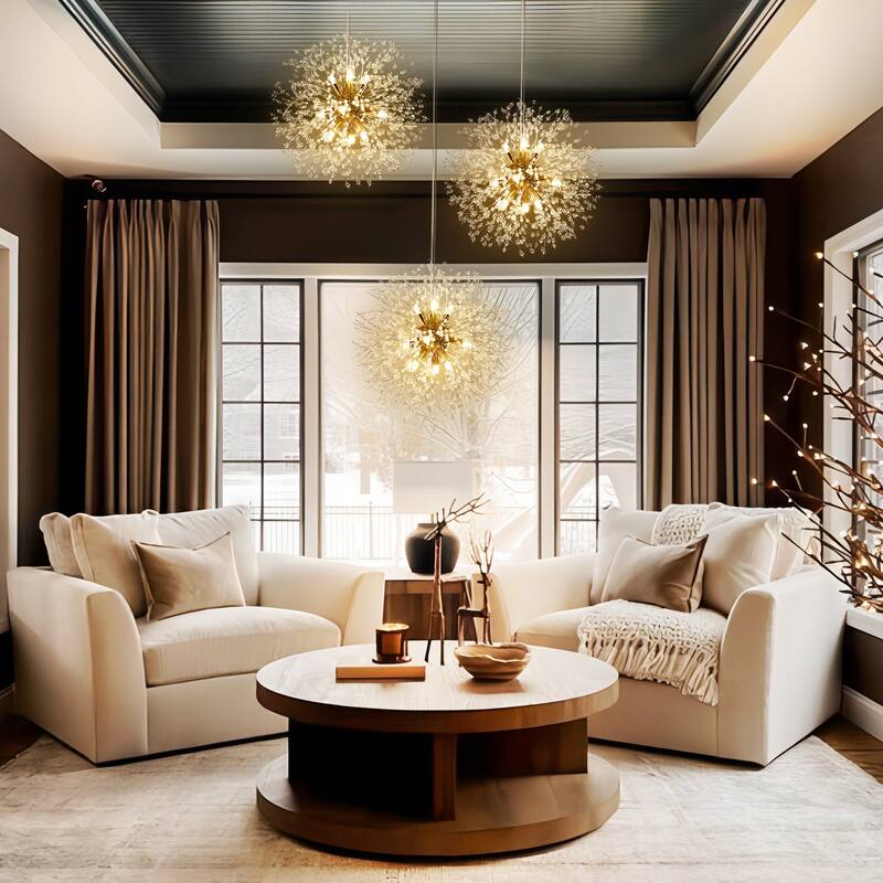 8/9/16-Light Modern Glam Linear Sputnik Globe Pendant Island Light Firework Starburst Crystal Chandelier with Crystal Beads