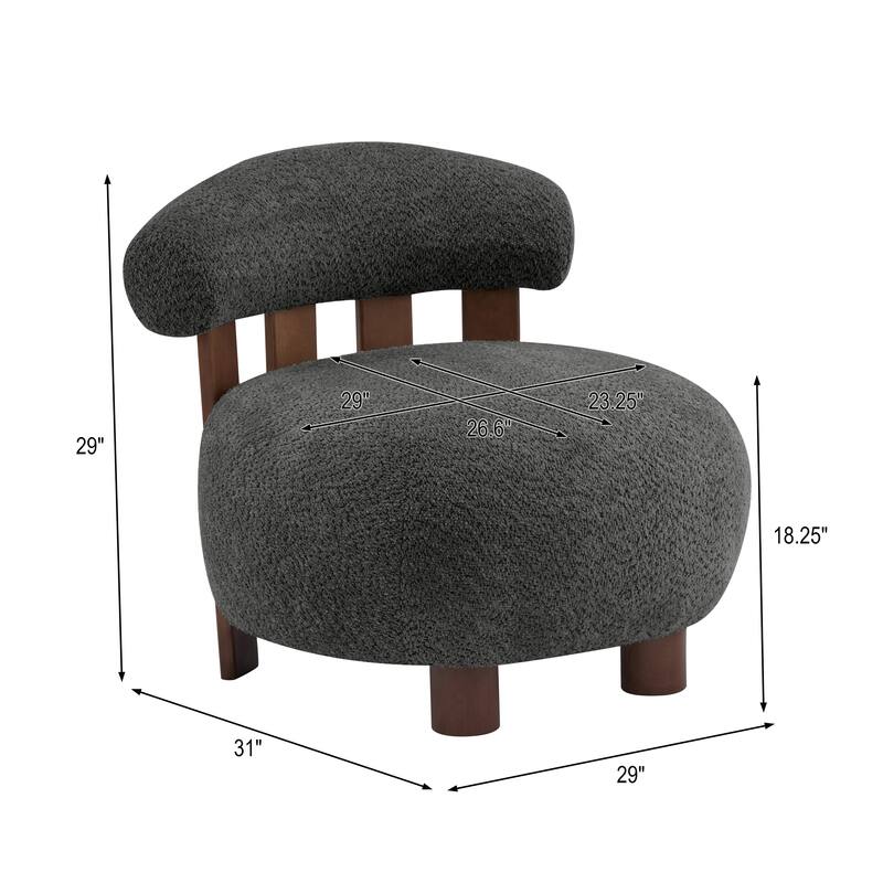 Roomfitters Modern Boucle Fabric Accent Chair with Round Seat and Wood Base