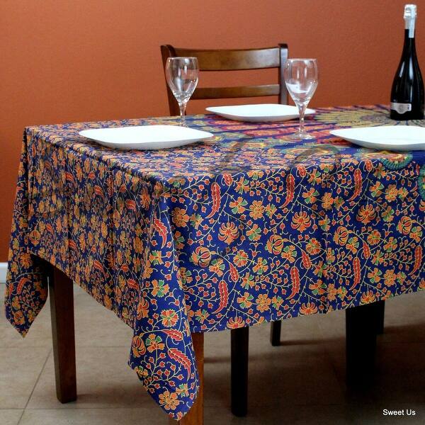 Shop Mandala Floral Peacock Cotton Tablecloth Rectangle Vibrant