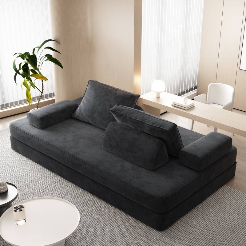 86.6" Convertible Loveseat Sofa Bed with Removable Backrests, Chenille Fabric Sleeper Sofa, Chaise Lounge, Floor Folding Couch