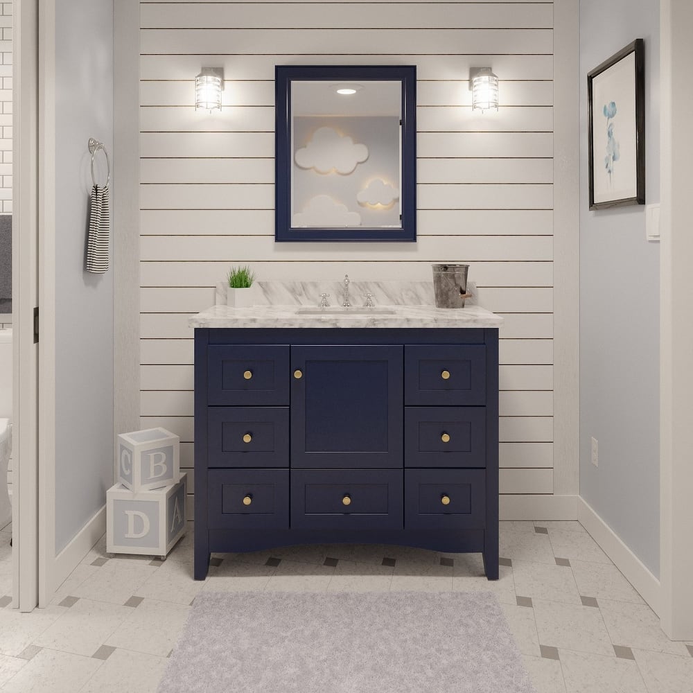 KitchenBathCollection Abbey 42" Bathroom Vanity with Carrara Marble Top