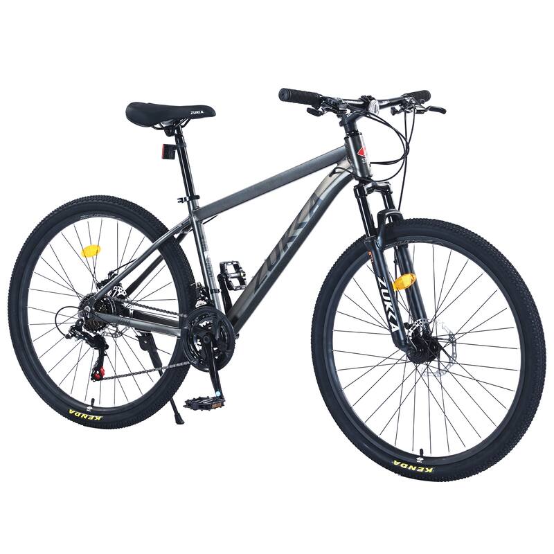 27.5 Inch Cycling Bicycle, 21 Speed Mountain Bike w/Front Suspension, Dual Disc Brakes, Aluminum Alloy Frame for Boys and Girls - Grey