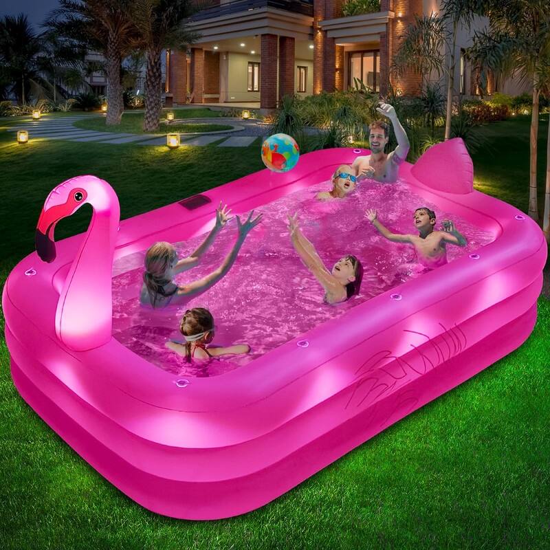 Inflatable Pool with Lights, Solar Flamingo Swimming Pool for Kids