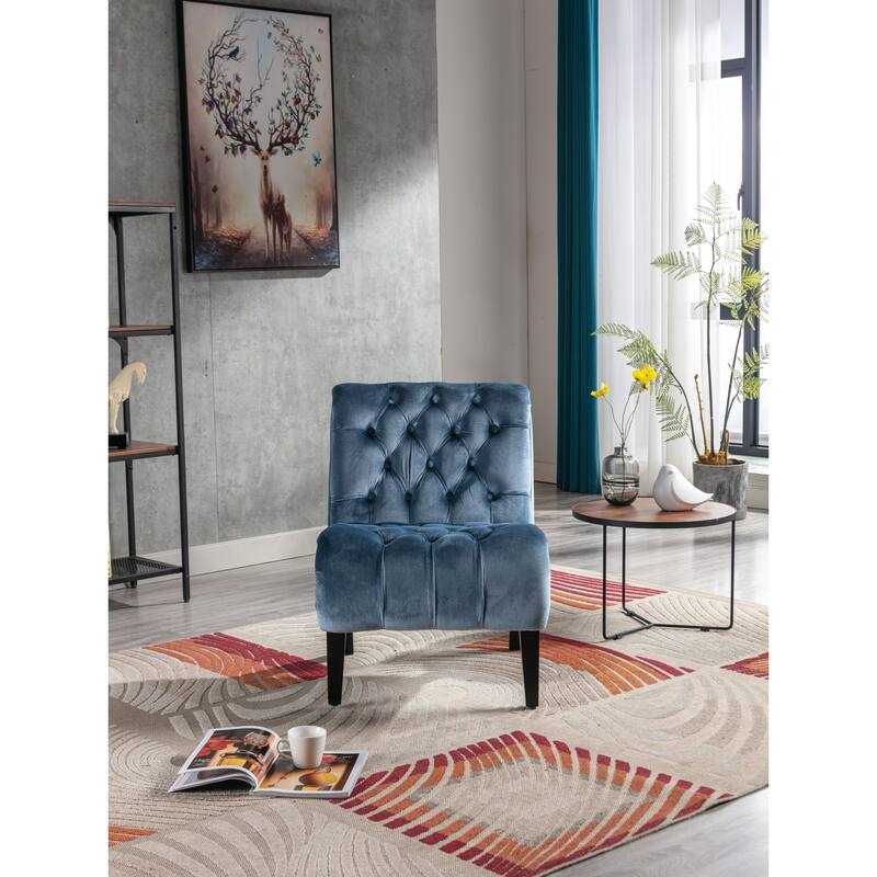 Modern velvet armless lounge chair with upholstered fabric solid wood legs for bedroom, living room, office