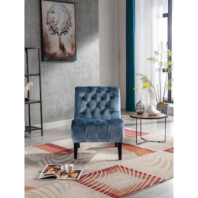 Modern velvet armless lounge chair with upholstered fabric solid wood legs for bedroom, living room, office