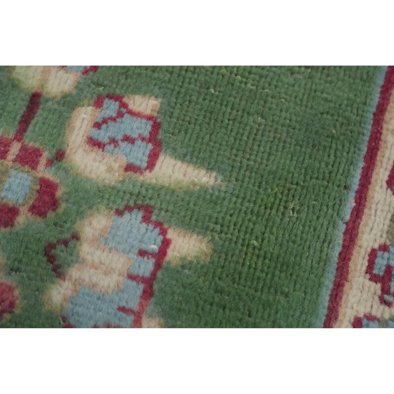 Hand Knotted Oriental 100% Wool Carpet Traditional Medallion Green Kerman Area Rug - 2' 6'' X 1' 10''