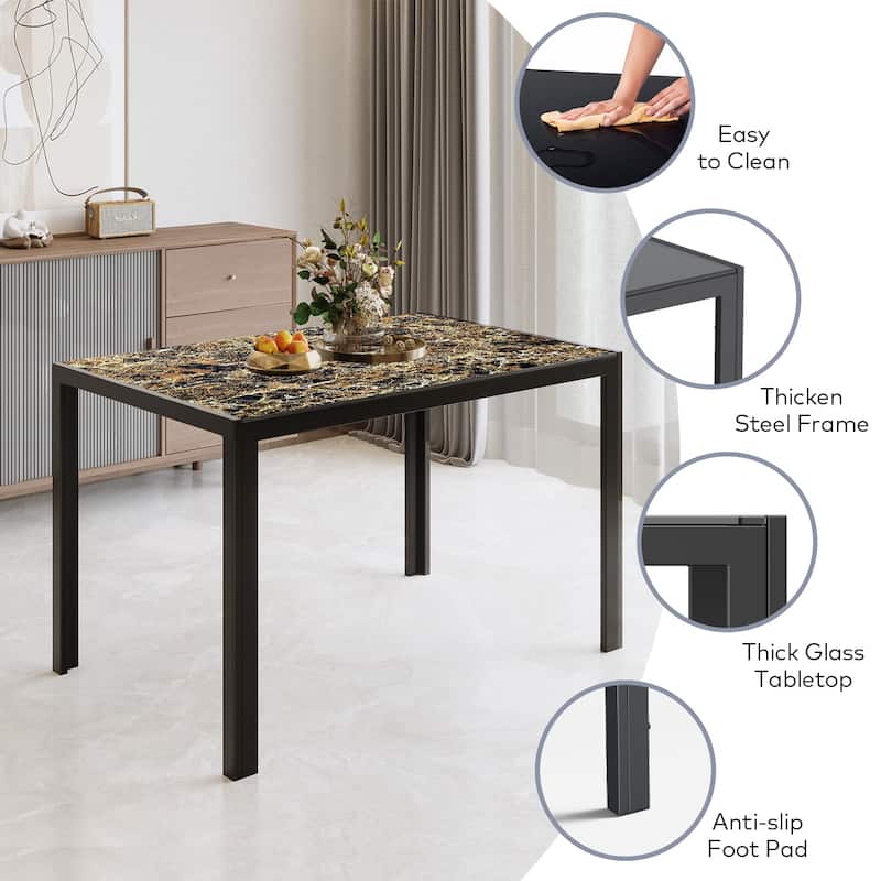 7-Piece Glass Top Dining Table Set for 6 with High Back PU Leather Chairs