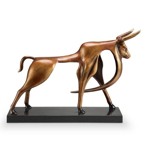 Contemporary Bull Sculpture Brass on Solid Marble