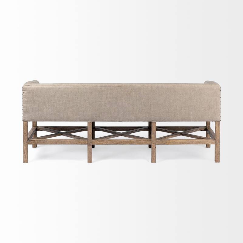 Bergen 60x25 Beige Fabric Covered Seat and Light Brown Wooden Frame Accent Bench - 60.0L x 19.0W x 25.5H