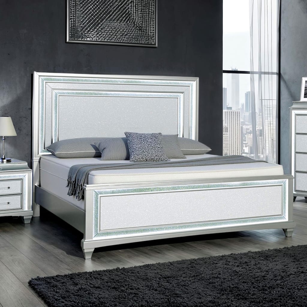 Glam Style 1-pc Gray Finish LED Bed