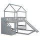 preview thumbnail 6 of 18, Grey Twin Over Twin Wood House Bunk Bed with Two Drawers and Slide