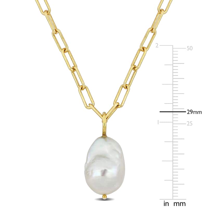 Miadora 13-14mm Natural Shape Cultured Freshwater Pearl and 3.5mm Oval Link Necklace Silver