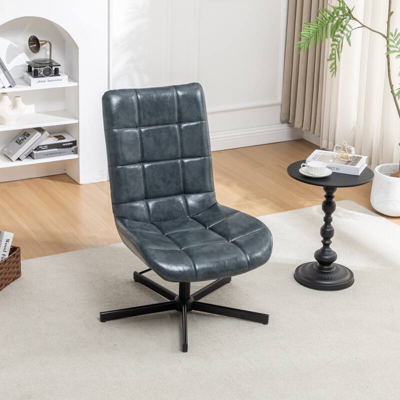 Faux Leather Tufted Swivel Accent Chair, Adjustable Height