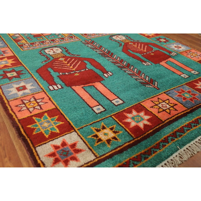 Hand Knotted Oriental 100% Wool Carpet Traditional Tribal Green Heriz (serapi) Runner Rug - 9' 10'' X 4' 2''