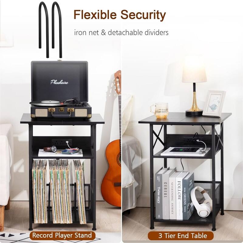 Record Player Stand with Charging Station - 15.75"D x 15.75"W x 25.59"H