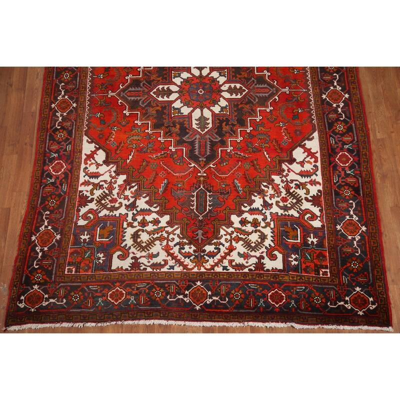 Hand Knotted Oriental 100% Wool Carpet Traditional Medallion Red Heriz Area Rug - 9' 8'' X 6' 7''