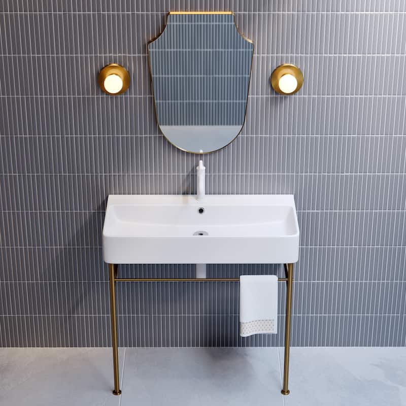 Claire Ceramic Console Sink White Basin Gold Legs