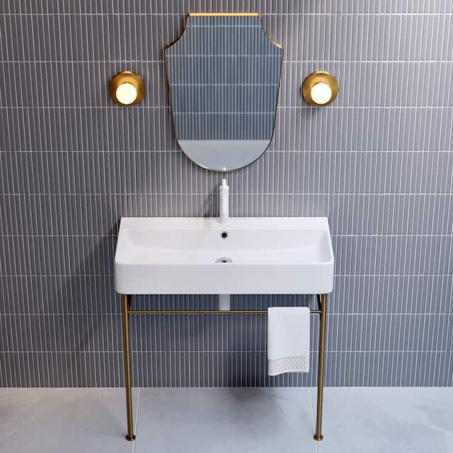 Claire Ceramic Console Sink White Basin Gold Legs - 36" - Brushed Gold