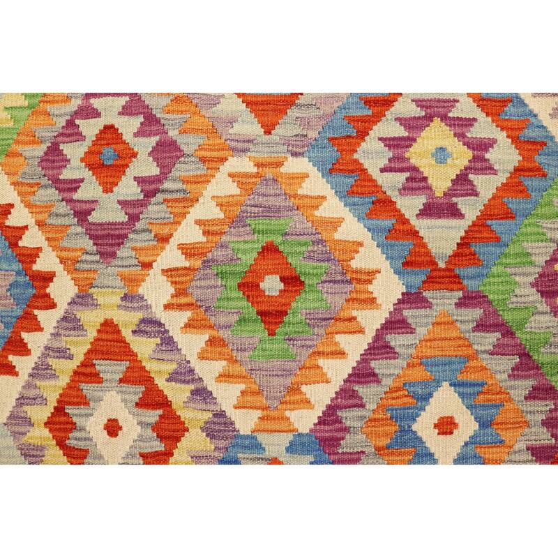 Bohemian Turkish Kilim Jalen Rust Blue Hand-Woven Wool Rug - 3'4'' x 6'5''