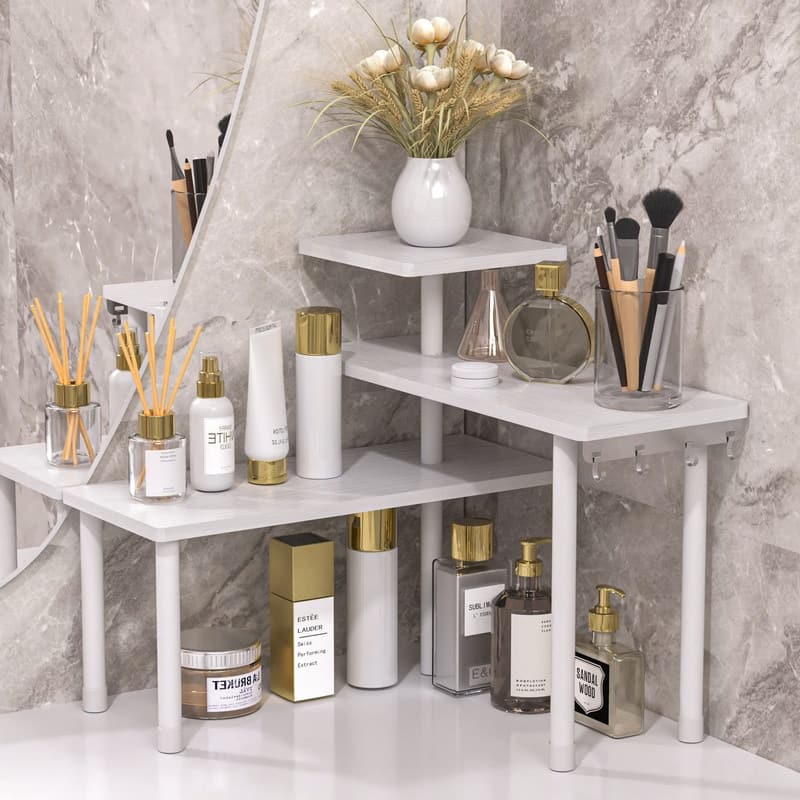 Bathroom Organizer Countertop Corner Shelf - White - 7.4"D x 26.75"W x 15.2"H