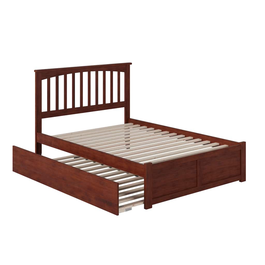 Full Platform Bed with Trundle - Twin Size, Urban Chic Design, Walnut Finish, Space Saving Bed Frame