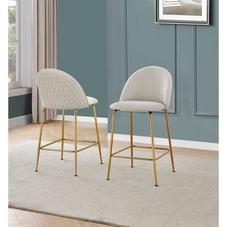 Best Quality Furniture Velvet Chrome Iron Base Counter Height Chairs (Set of 2) - N/A - Cream-Chairs