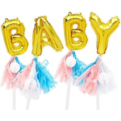 Gold Balloon Cake Topper Letters, Baby Foil Letter Balloons (7.5 in, 4 Pieces)